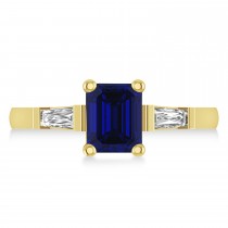 Blue Sapphire & Diamond Three-Stone Emerald Ring 14k Yellow Gold (1.85ct)