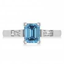 Blue Topaz & Diamond Three-Stone Emerald Ring 14k White Gold (1.85ct)