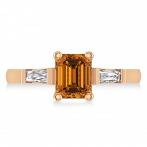 Citrine & Diamond Three-Stone Emerald Ring 14k Rose Gold (1.85ct)