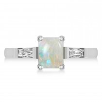 Opal & Diamond Three-Stone Emerald Ring 14k White Gold (1.85ct)