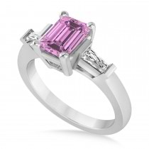 Pink Sapphire & Diamond Three-Stone Emerald Ring 14k White Gold (1.85ct)