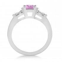 Pink Sapphire & Diamond Three-Stone Emerald Ring 14k White Gold (1.85ct)