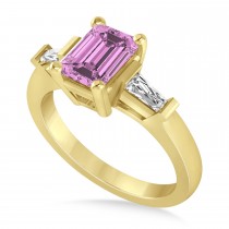 Pink Sapphire & Diamond Three-Stone Emerald Ring 14k Yellow Gold (1.85ct)