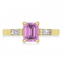 Pink Sapphire & Diamond Three-Stone Emerald Ring 14k Yellow Gold (1.85ct)