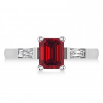 Ruby & Diamond Three-Stone Emerald Ring 14k White Gold (1.85ct)