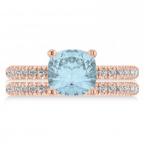 Aquamarine & Diamond Cushion-Set Semi-Eternity Bridal Set 14K Rose Gold (3.22ct)
