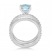 Aquamarine & Diamond Cushion-Set Semi-Eternity Bridal Set 14K White Gold (3.22ct)