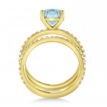 Aquamarine & Diamond Cushion-Set Semi-Eternity Bridal Set 14K Yellow Gold (3.22ct)