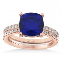 Blue Sapphire & Diamond Cushion-Set Semi-Eternity Bridal Set 14K Rose Gold (3.22ct)