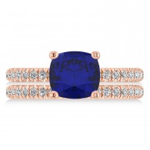 Blue Sapphire & Diamond Cushion-Set Semi-Eternity Bridal Set 14K Rose Gold (3.22ct)