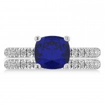 Blue Sapphire & Diamond Cushion-Set Semi-Eternity Bridal Set 14K White Gold (3.22ct)