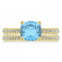 Blue Topaz & Diamond Cushion-Set Semi-Eternity Bridal Set 14K Yellow Gold (3.22ct)