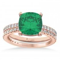 Emerald & Diamond Cushion-Set Semi-Eternity Bridal Set 14K Rose Gold (3.22ct)