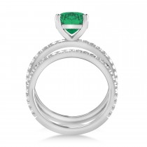 Emerald & Diamond Cushion-Set Semi-Eternity Bridal Set 14K White Gold (3.22ct)
