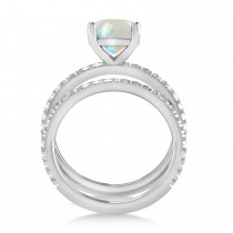 Opal & Diamond Cushion-Set Semi-Eternity Bridal Set 14K White Gold (3.22ct)