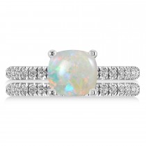 Opal & Diamond Cushion-Set Semi-Eternity Bridal Set 14K White Gold (3.22ct)