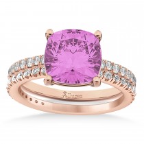 Pink Sapphire & Diamond Cushion-Set Semi-Eternity Bridal Set 14K Rose Gold (3.22ct)