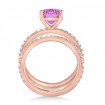 Pink Sapphire & Diamond Cushion-Set Semi-Eternity Bridal Set 14K Rose Gold (3.22ct)