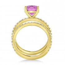 Pink Sapphire & Diamond Cushion-Set Semi-Eternity Bridal Set 14K Yellow Gold (3.22ct)