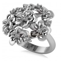Diamond Accented Flower Bouquet Fashion Ring 14k White Gold (0.22ct)
