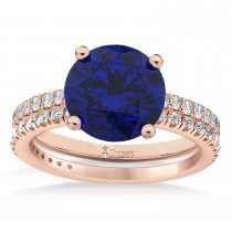 Blue Sapphire & Diamond Round-Set Semi-Eternity Bridal Set 18k Rose Gold (2.92ct)