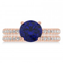 Blue Sapphire & Diamond Round-Set Semi-Eternity Bridal Set 18k Rose Gold (2.92ct)