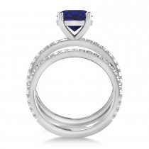 Blue Sapphire & Diamond Round-Set Semi-Eternity Bridal Set 18k White Gold (2.92ct)
