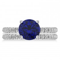 Blue Sapphire & Diamond Round-Set Semi-Eternity Bridal Set 18k White Gold (2.92ct)