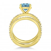 Blue Topaz & Diamond Round-Set Semi-Eternity Bridal Set 14k Yellow Gold (3.12ct)
