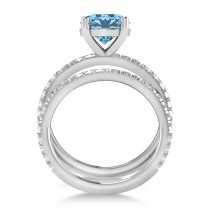 Blue Topaz & Diamond Round-Set Semi-Eternity Bridal Set Platinum (3.12ct)