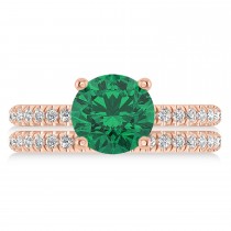 Emerald & Diamond Round-Set Semi-Eternity Bridal Set 14k Rose Gold (2.92ct)