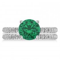 Emerald & Diamond Round-Set Semi-Eternity Bridal Set 14k White Gold (2.92ct)