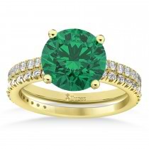 Emerald & Diamond Round-Set Semi-Eternity Bridal Set 14k Yellow Gold (2.92ct)