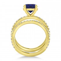 Lab Blue Sapphire & Diamond Round-Set Semi-Eternity Bridal Set 18k Yellow Gold (2.92ct)