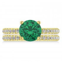 Lab Emerald & Diamond Round-Set Semi-Eternity Bridal Set 14k Yellow Gold (2.92ct)