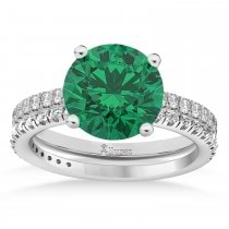 Lab Emerald & Diamond Round-Set Semi-Eternity Bridal Set Platinum (2.92ct)