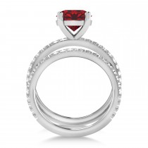 Lab Ruby & Diamond Round-Set Semi-Eternity Bridal Set 14k White Gold (2.92ct)