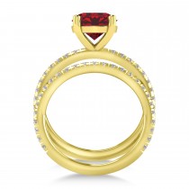Lab Ruby & Diamond Round-Set Semi-Eternity Bridal Set 14k Yellow Gold (2.92ct)