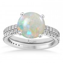 Opal & Diamond Round-Set Semi-Eternity Bridal Set 14k White Gold (1.92ct)