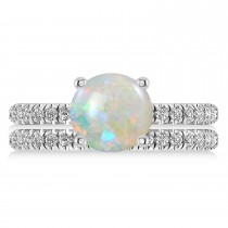 Opal & Diamond Round-Set Semi-Eternity Bridal Set 14k White Gold (1.92ct)