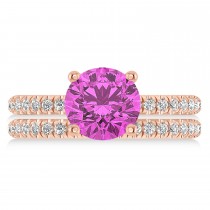 Pink Sapphire & Diamond Round-Set Semi-Eternity Bridal Set 14k Rose Gold (2.92ct)