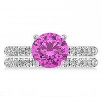 Pink Sapphire & Diamond Round-Set Semi-Eternity Bridal Set 14k White Gold (2.92ct)