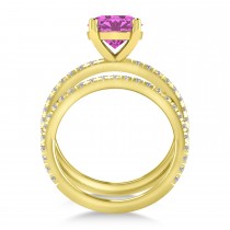 Pink Sapphire & Diamond Round-Set Semi-Eternity Bridal Set 14k Yellow Gold (2.92ct)