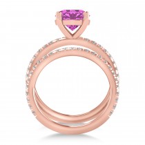 Pink Sapphire & Diamond Round-Set Semi-Eternity Bridal Set 18k Rose Gold (2.92ct)