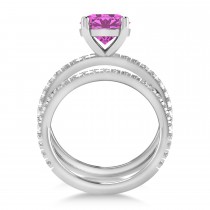 Pink Sapphire & Diamond Round-Set Semi-Eternity Bridal Set 18k White Gold (2.92ct)