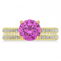 Pink Sapphire & Diamond Round-Set Semi-Eternity Bridal Set 18k Yellow Gold (2.92ct)
