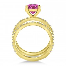 Pink Tourmaline & Diamond Round-Set Semi-Eternity Bridal Set 18k Yellow Gold (2.62ct)