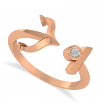 Elegant Nautical Anchor Center Ring Solitaire Diamond 14k Rose Gold