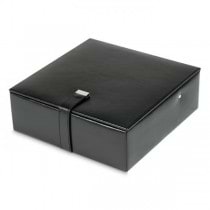 WOLF Heritage Men's Black Faux Leather Jewelry Box with Removable Travel Watch Case