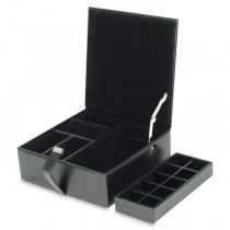 WOLF Heritage Men's Black Faux Leather Jewelry Box with Removable Travel Watch Case